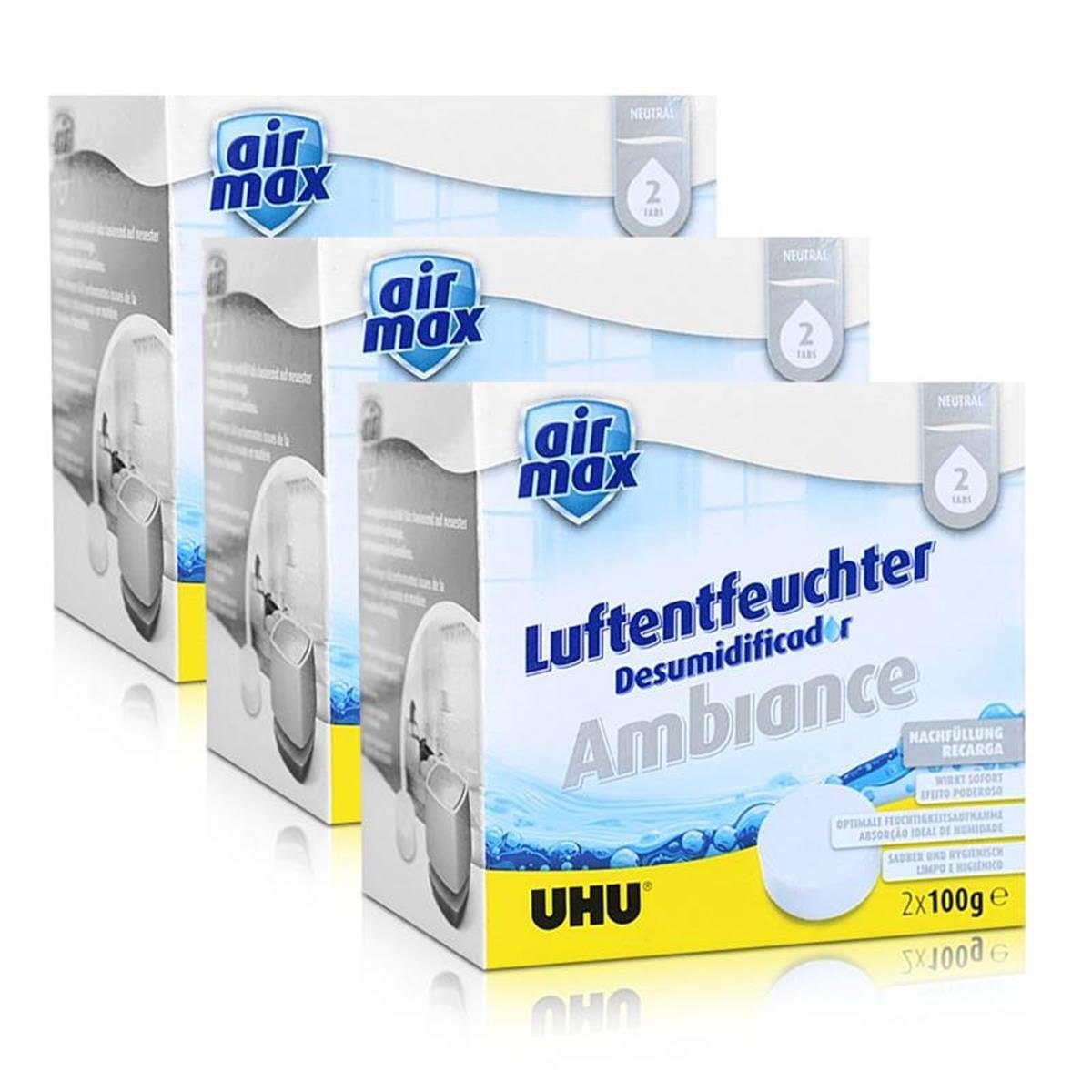 Luftentfeuchter 3x Uhu Air Max Ambiance Nachfülltabs, 2x 100g neutral Luftentfeuchter
