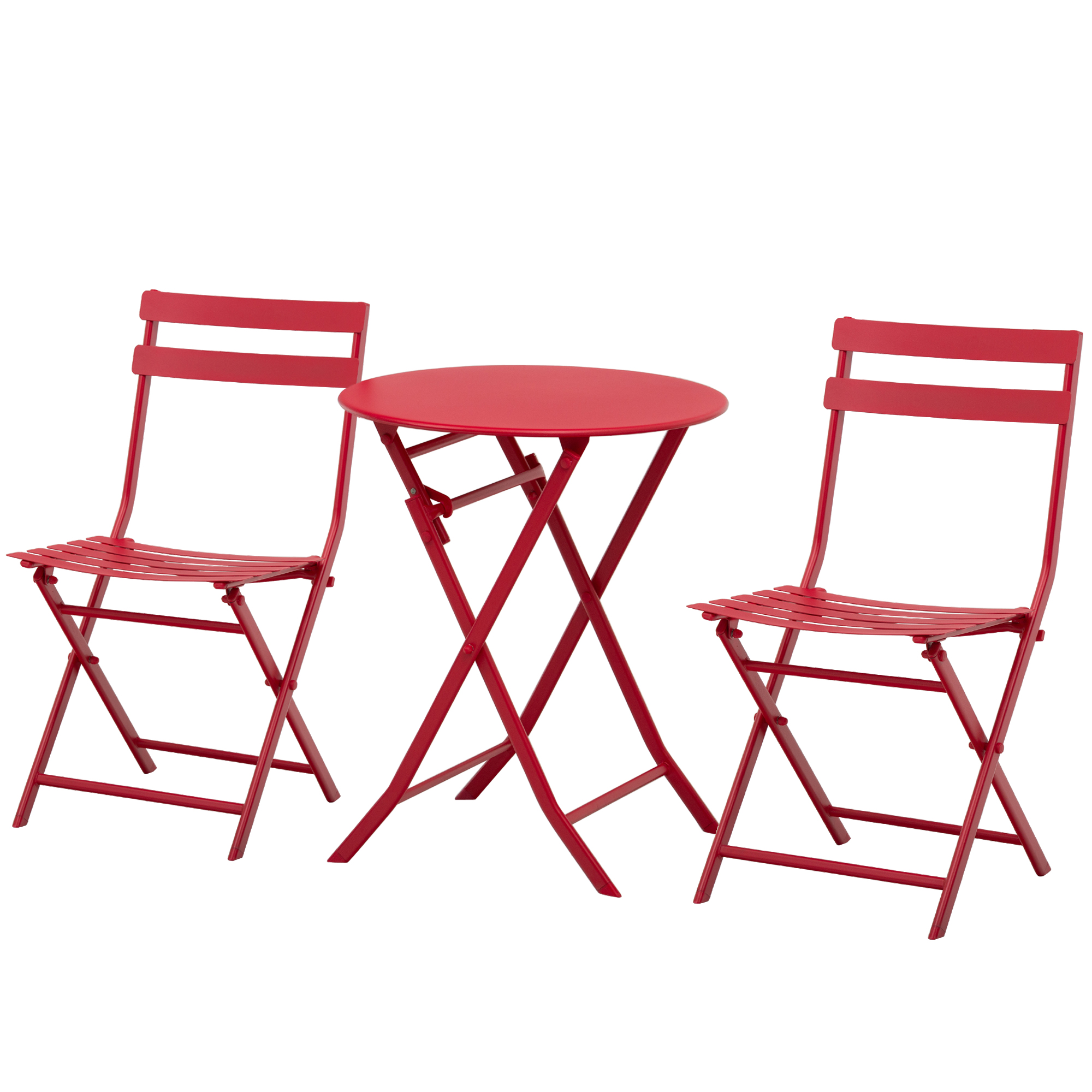 Outsunny Bistro-Gartenmöbelset klappbar - runder Tisch Ø 60 cm mit 2 klappbaren Stühlen - rotes pulverbeschichtetes Metall