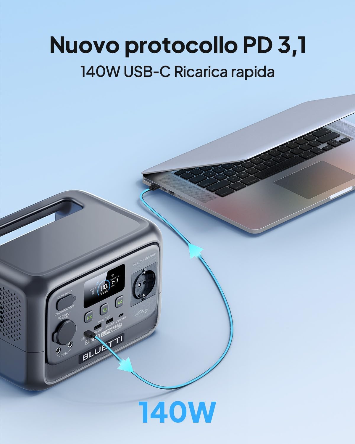 BLUETTI Stazione di Energia Portatile Elite 30 V2, Batteria LiFePO4 da 288Wh, Uscita CA da 600W (Picco 1500W), Ricarica Totale in 70 Minuti, Ideale per Campeggio, Viaggi, Interruzioni di Corrente