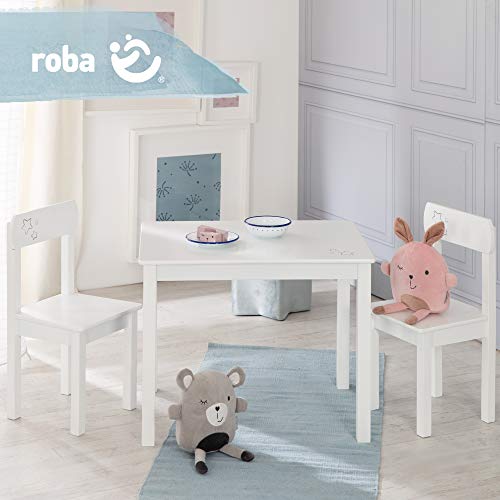 roba Set Tavolo   2 Sedie per Bambini Little Stars   Stile Country   dai 18 Mesi ai 10 Anni   Panca a 3 Altezze   Convertibile   Leggero e Robusto   Legno Bianco : Roba: Prima infanzia