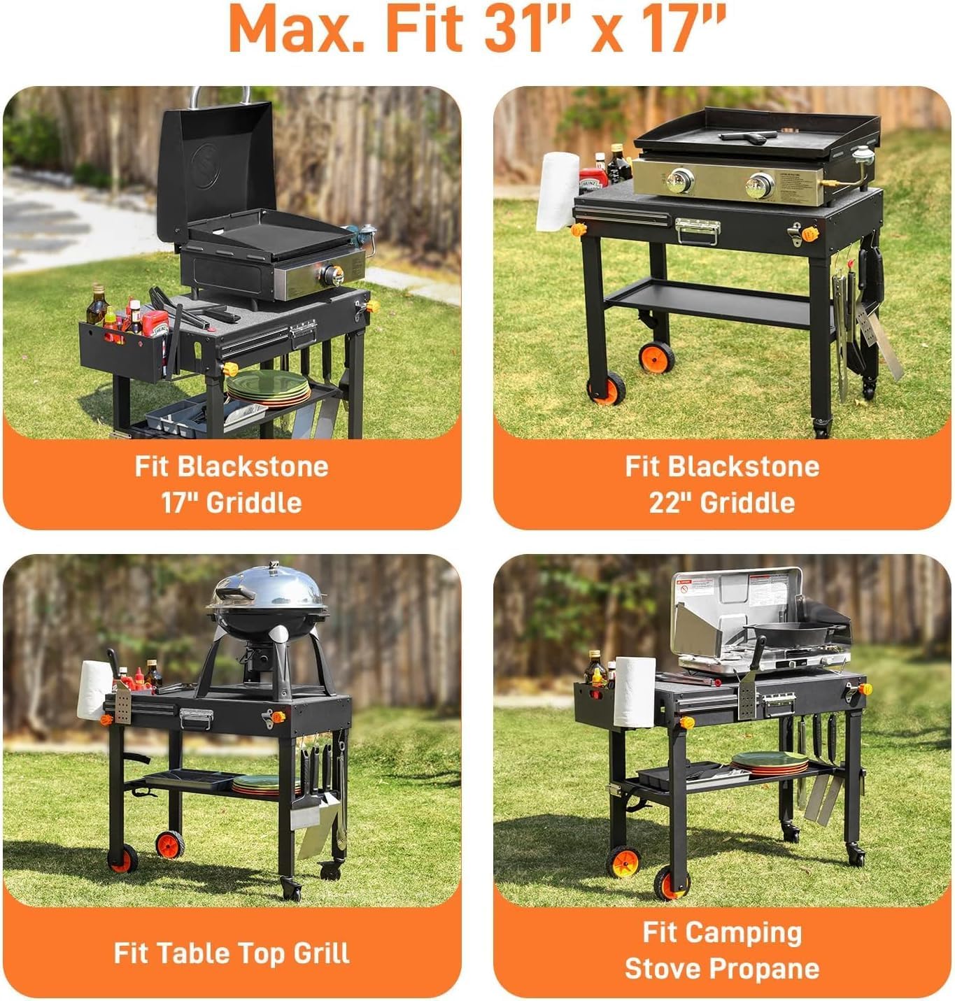 Outdoor Grill Table   Sturdy Grill Cart for Blackstone 17"/22" Griddles, Ninja Grill Stand with Large Space