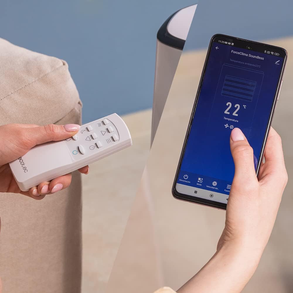 Cecotec Tragbare Klimaanlage mit Fernbedienung ForceClima 7100 Soundlos. 7000 BTU, Soundless Technology, LED -Bildschirm, 4 Modi, 2 Geschwindigkeiten, Abdeckung von bis zu 15 m2