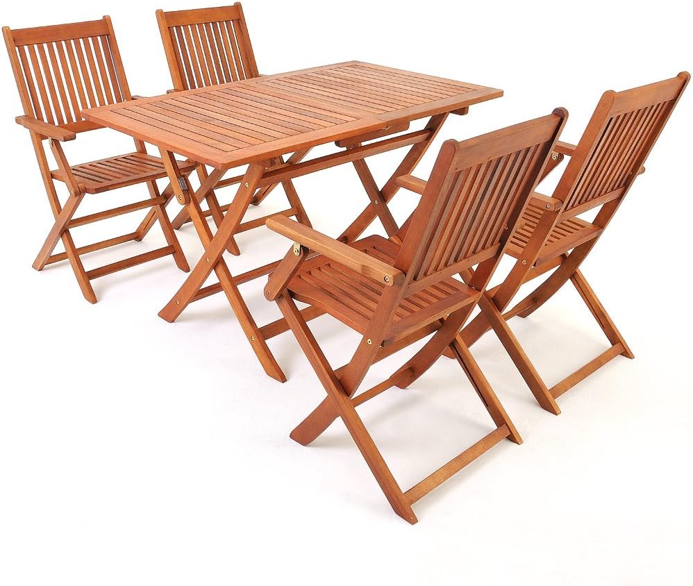 Casaria Set Tavolo e Sedie da Giardino in Legno Acacia Certificata FSC® 5 Pezzi 4+1 Balcone Terrazza Veranda Mobili da Esterno 120x70x75cm