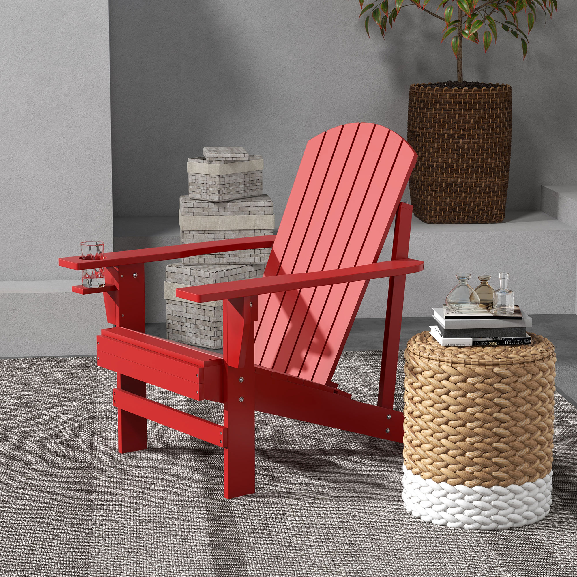 Outsunny Andirondack Gartenstuhl Gartensessel Outdoor-Sessel, 72 cm x 97 cm x 92 cm, Rot