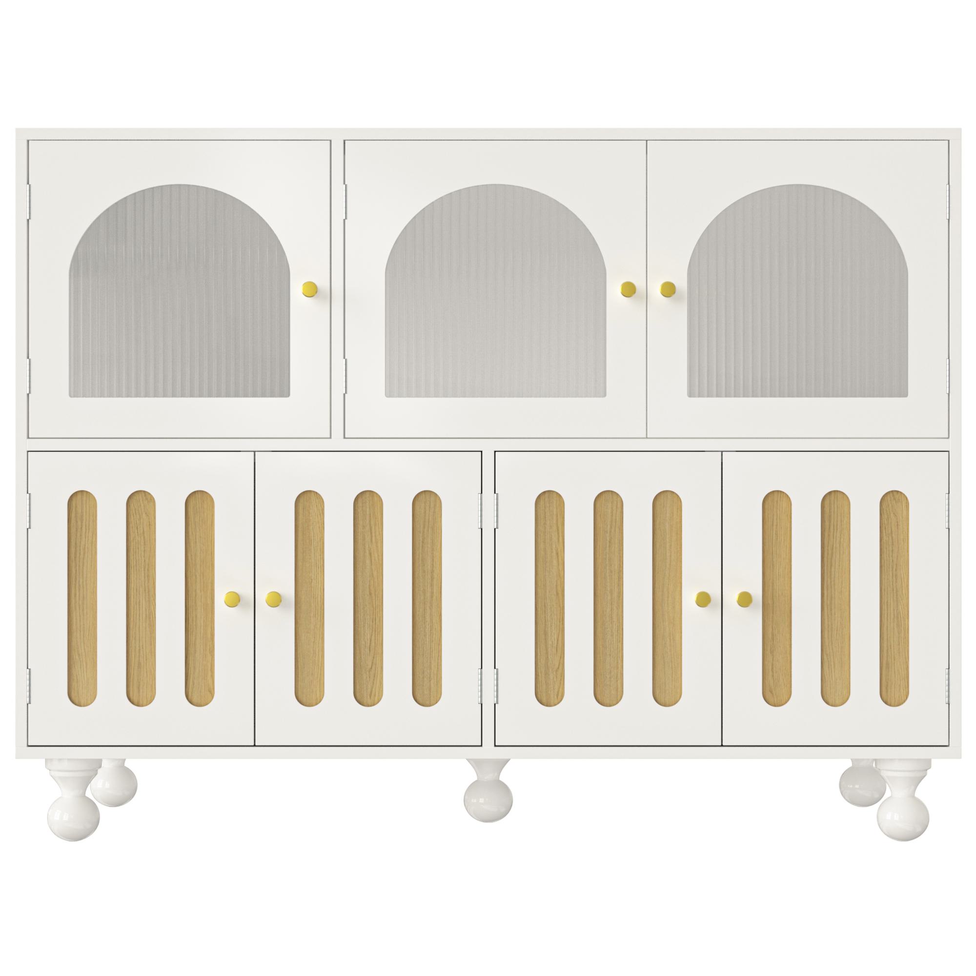 Modernes Sideboard mit Klaviertasten-Design, Runde Säulenbeine, 120×40×90 cm, Weiß