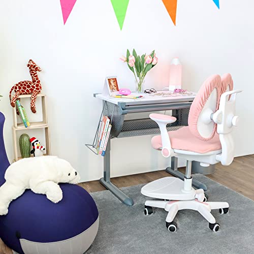 HJH Office 736415 Sedia per bambini KID WING Tessuto Rosa, Pratico poggiapiedi regolabile in altezza, girevole : Casa e cucina