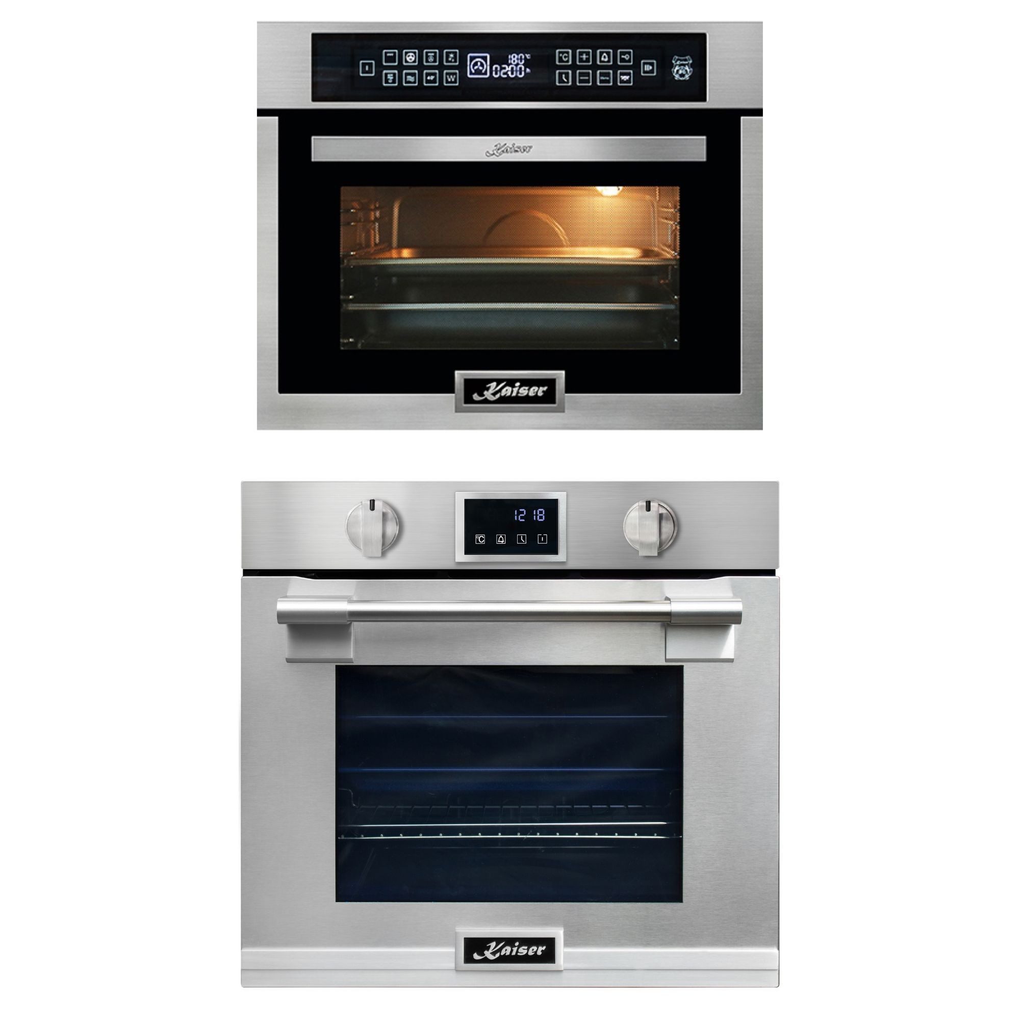 Backofen-Set XXL Einbau-Backofen 86L, mit Pyrolyse & AirFry, Touchdisplay, Drehknebel, 11 Funktionen mit Mikrowellen-Backofen, 45 cm Hoch,TouchControl, Heißluft EH 6339+EM 6307 R