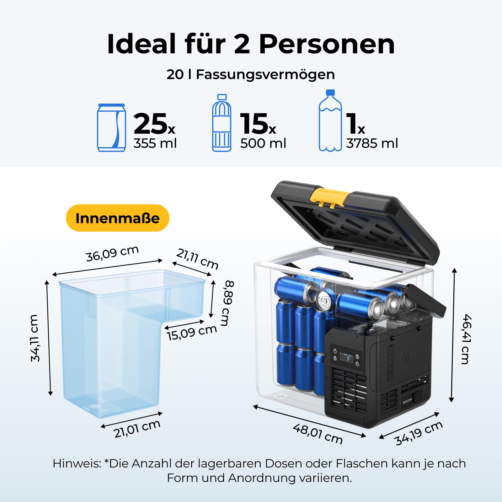 BougeRV kleine Kompressor Kühlbox 20L CRH20 Auto Kühlbox mit Griff 12V 24V tragbar minus 20 Grad Celsius