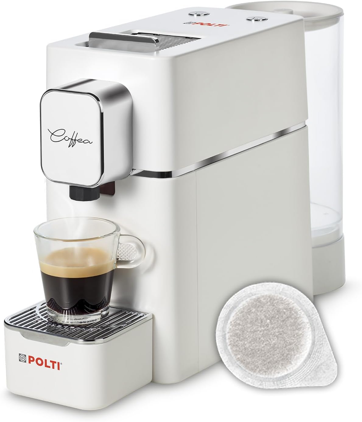 Polti Coffea S15W, Macchina per Caffè Espresso, Compatibile con Cialde E.S.E. 44 mm, Serbatoio 0.85L, Pressione Pompa 19 bar, Bianco