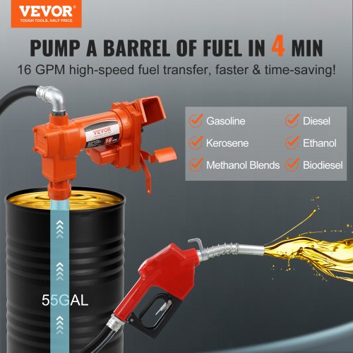 VEVOR Kraftstoff-Transferpumpe Benzinpumpe 60,5L/min 12V mit Schlauch und Düse