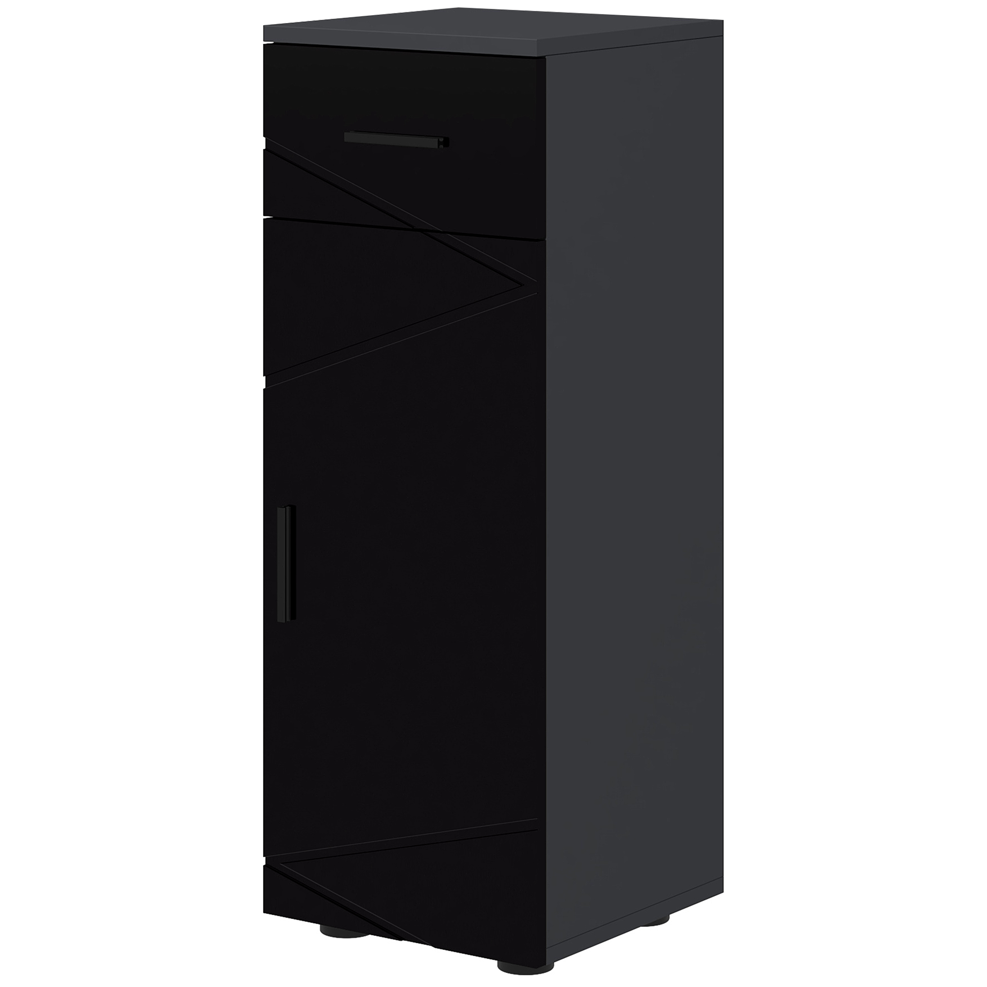 kleankin Badezimmerschrank aus Spanplatten mit Schublade und verstellbarem 2-Stufen-Schrank, 30x30x82 cm, Schwarz und Dunkelgrau