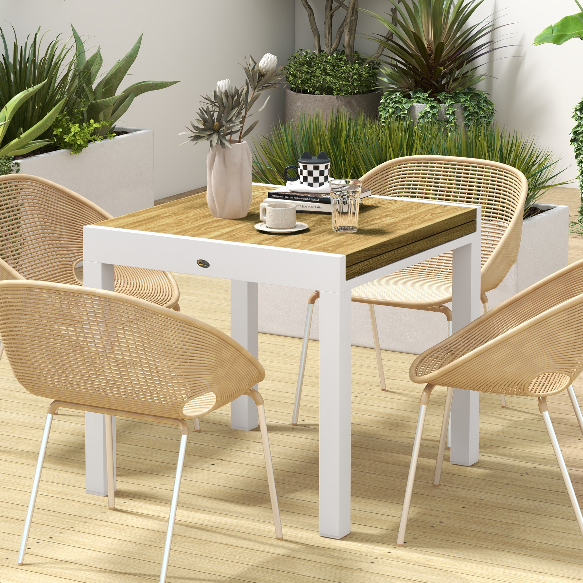 Outsunny Gartentisch Outdoor-Tisch, wetterbeständig, Holzoptik, 160 x 80 x 75cm, Braun + Weiß