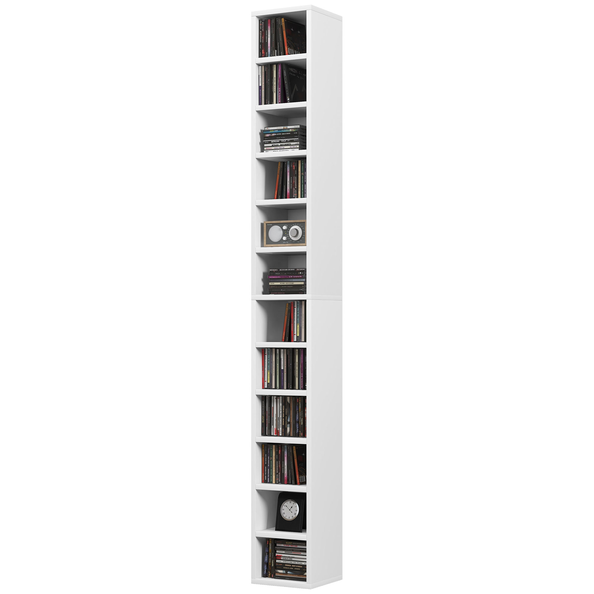 HOMCOM CD- und DVD-Aufbewahrung mit 12 Fächern, max. 204 CDs, 21 x 20 x 175 cm, Weiß