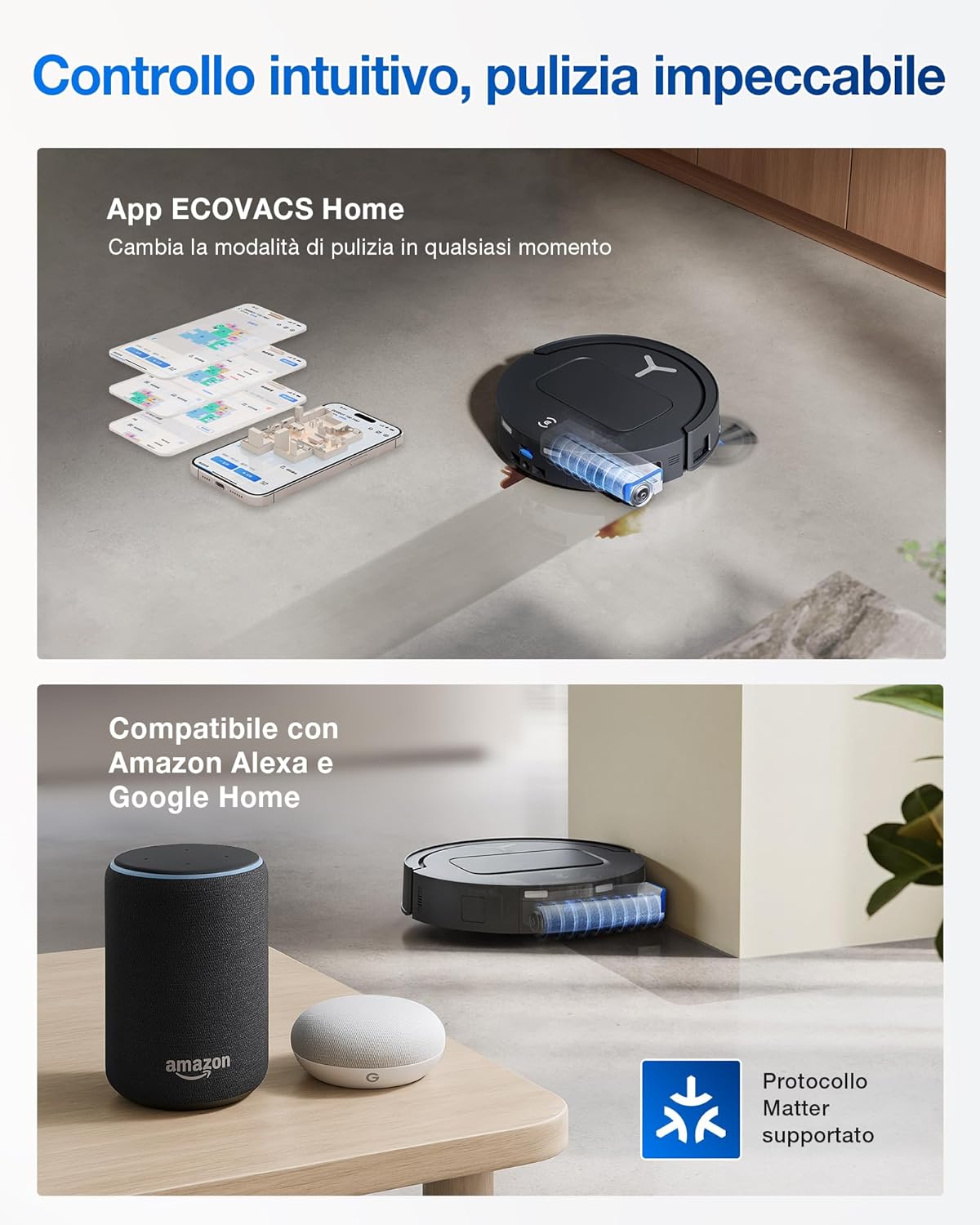 ECOVACS DEEBOT T80 OMNI Robot Aspirapolvere Lavapavimenti, 18.000 Pa, Spazzola OZMO ROLLER, ZeroTangle 3.0, Lavaggio Mocio con Acqua Calda a 40-75 °C, Asciugatura ad Aria Calda, Nero