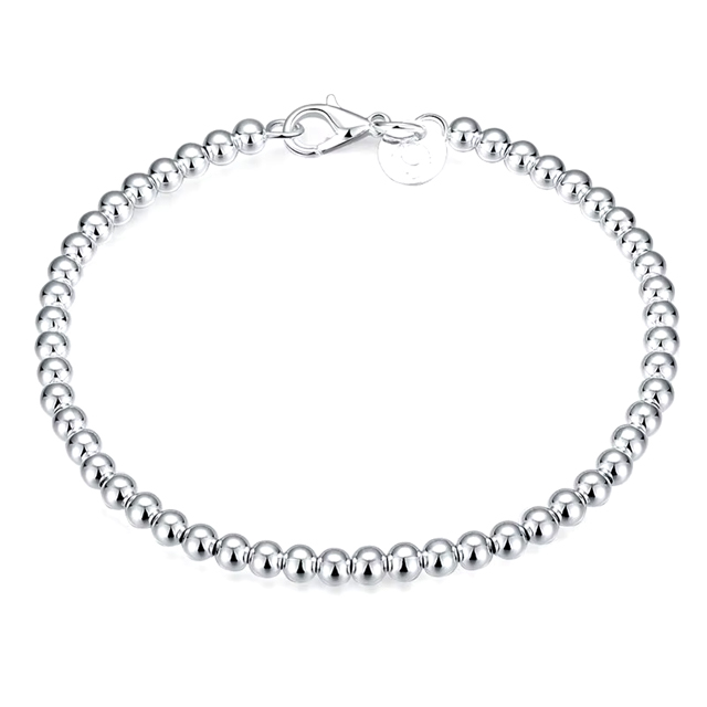 Sterling Silver 4mm Small Beads Charms Strand Bracelet