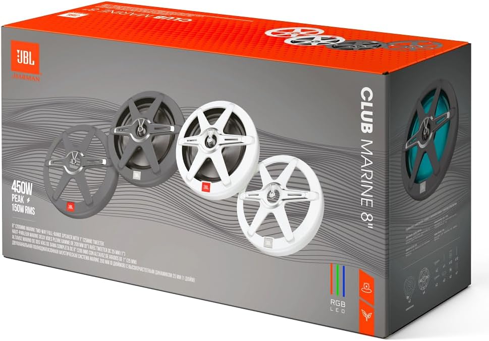 Marine CLUB82 altoparlanti coassiali marini 2 vie 8 pollici con 150 W RMS e 450 W Max, sensibilità 92 dB, 4 Ohm, IPx5, woofer Plus One e tweeter PEI resistente ai raggi UV