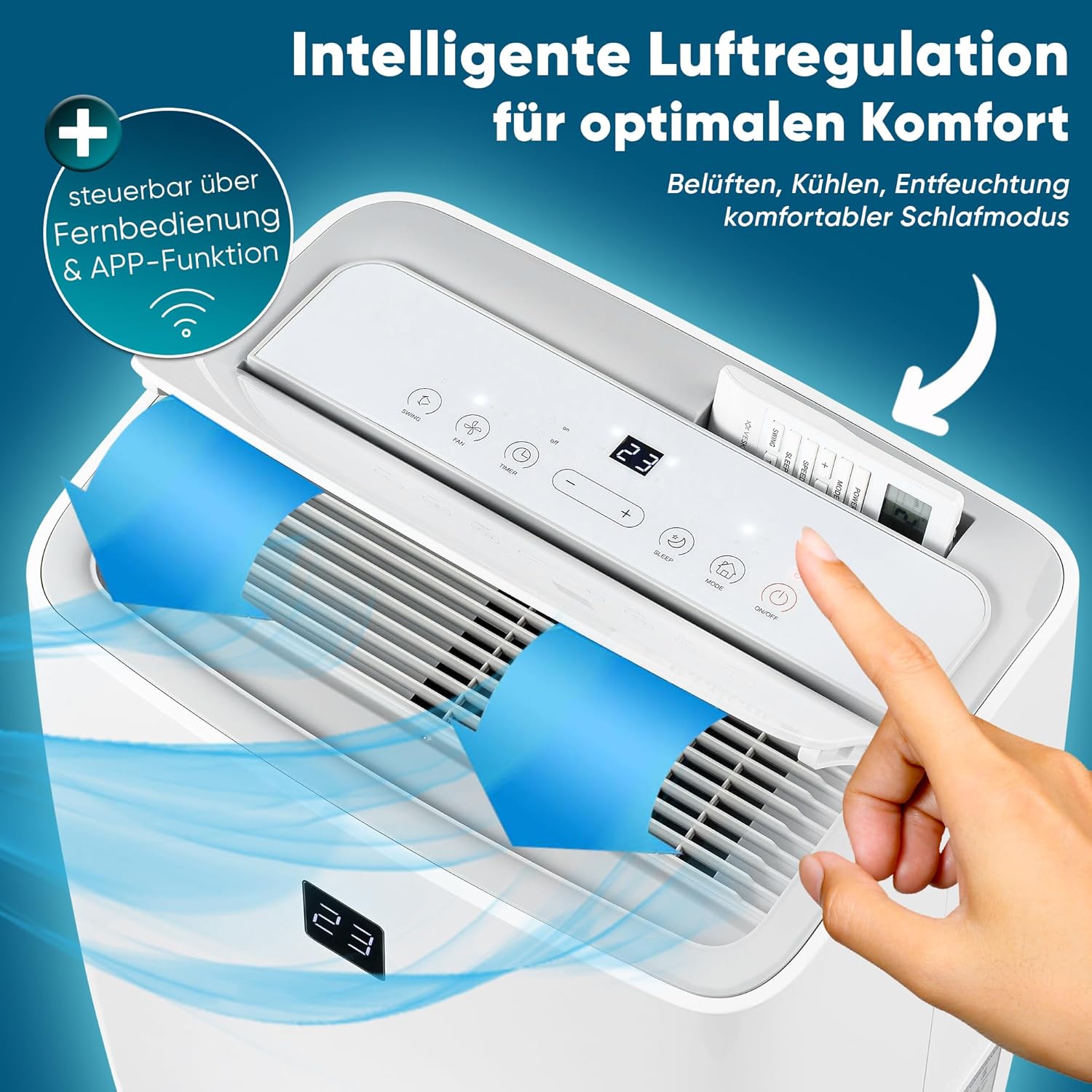 Klimaanlage Mobil 12000 BTU/h (3.500 Watt) - Mobiles Klimagerät 4in1 mit WiFi/App Monoblock Kältemittel - Fernbedienung, 24h-Timer, Luftentfeuchter, Nachtmodus (12000 BTU)