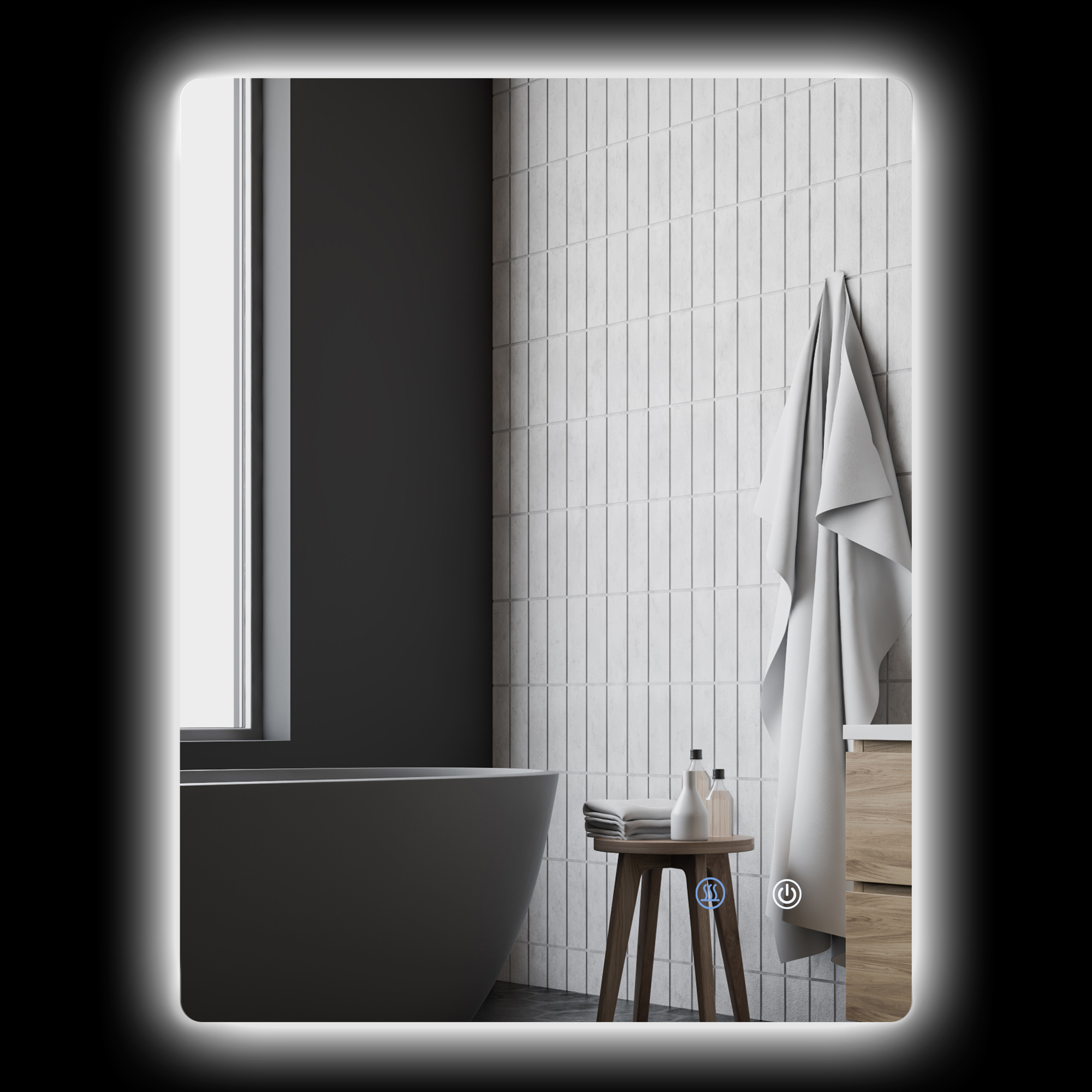 kleankin Rechteckiger LED-Badezimmerspiegel an der Wand mit Beleuchtung 80 x 60 cm einstellbare Helligkeit weiß transparent