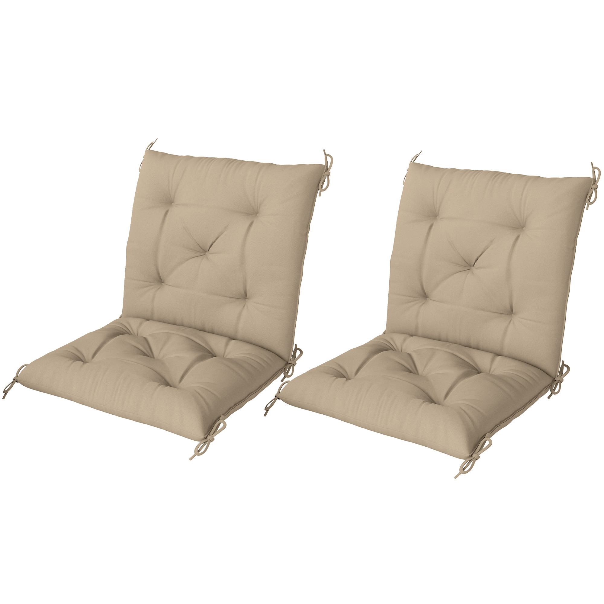 Outsunny Set von 2 Gartenkissen für Stühle im Außenbereich, Stuhlkissen mit Befestigungen, Gartenkissen 98 x 50 x 8 cm beige