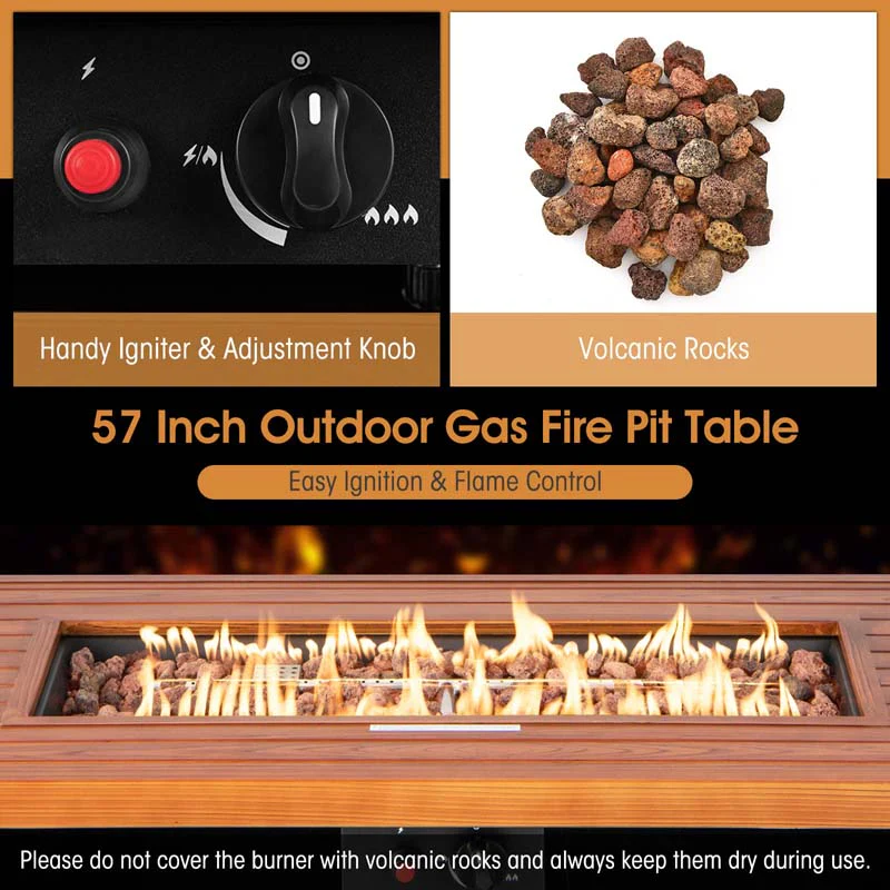 Eletriclife 57 Inch 50000 BTU Rectangular Propane Outdoor Fire Pit Table