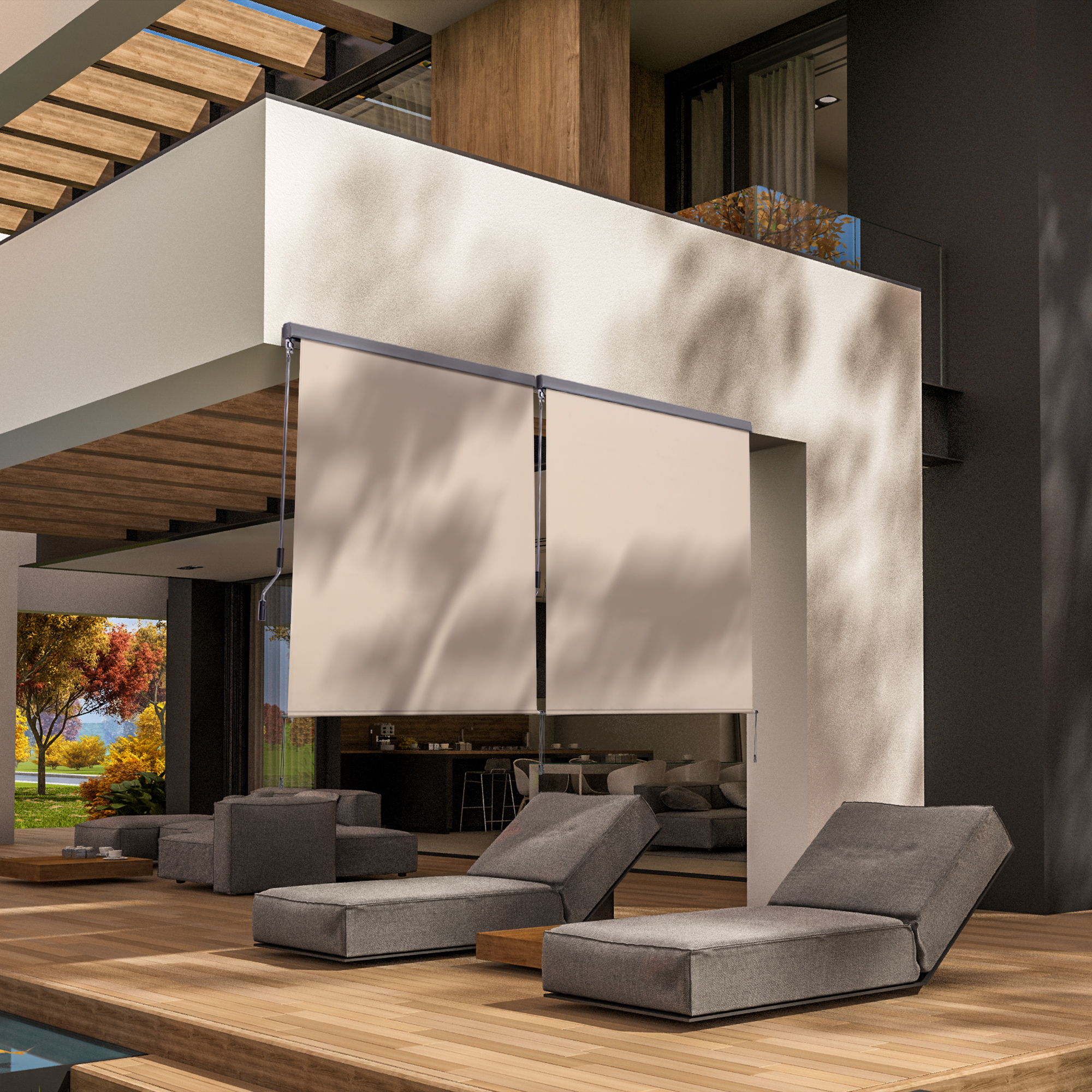 Outsunny Senkrechtmarkise Balkonmarkise Vertikalmarkise Windschutz Seitenrollo Sichtschutz mit Handkurbel Polyesterstoff+Aluminium Cremeweiß 250 x 160 cm
