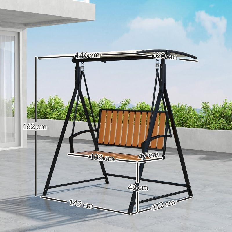 2 persone con canopy regolabile – Compact Garden Swing Chair 529lbs Capacity – Quick Assembly Outdoor Patio Furniture 142 x 112 x 162 cm, nero