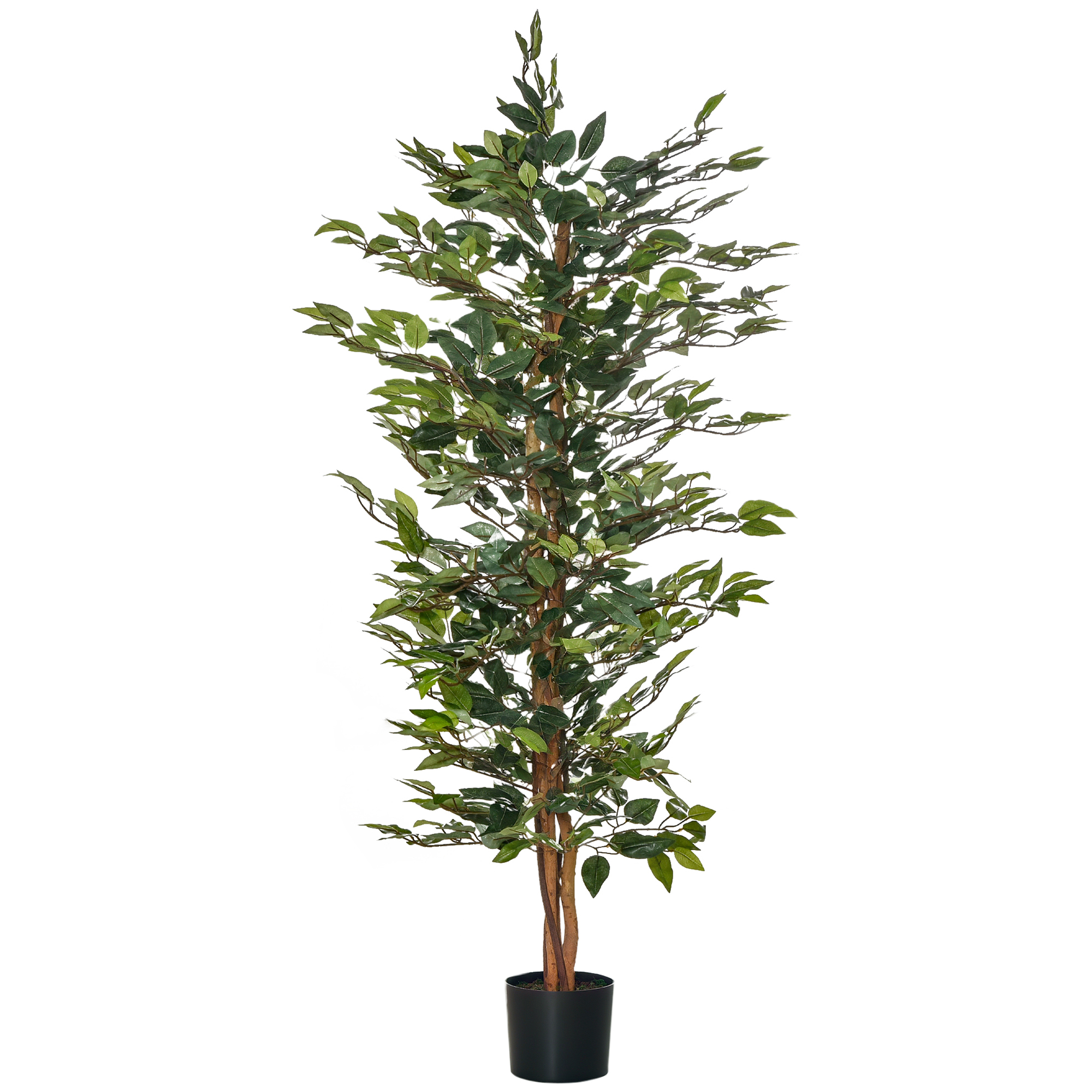 HOMCOM Künstlicher Ficus-baum groß 150 cm Kunstbaum, Kunstpflanze, Plastik Künstliche Pflanzen im Topf, Fake Plant wie echt für Wohnzimmer Schlafzimmer Büro Garten Moderne Dekoration Geschenk
