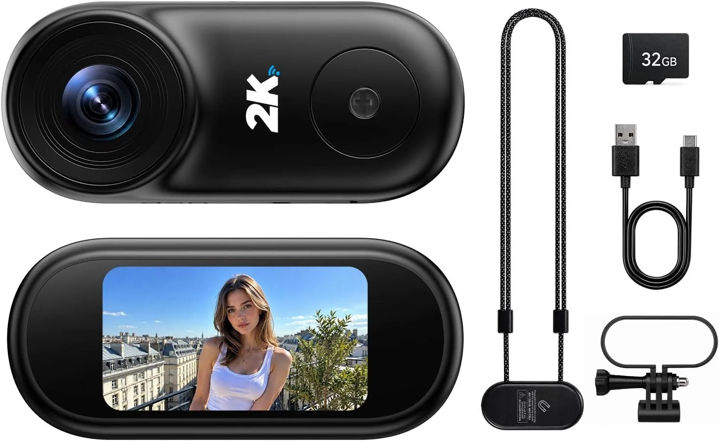 2K Mini Action Cam, POV Bodycam mit 32GB Speicherkarte