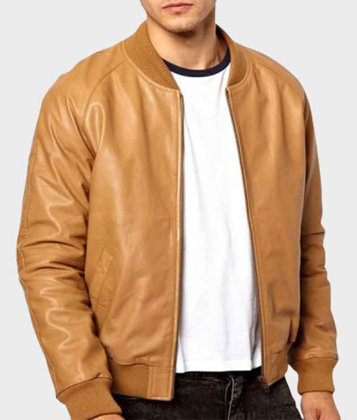 Mens Tan Brown Bomber Jacket