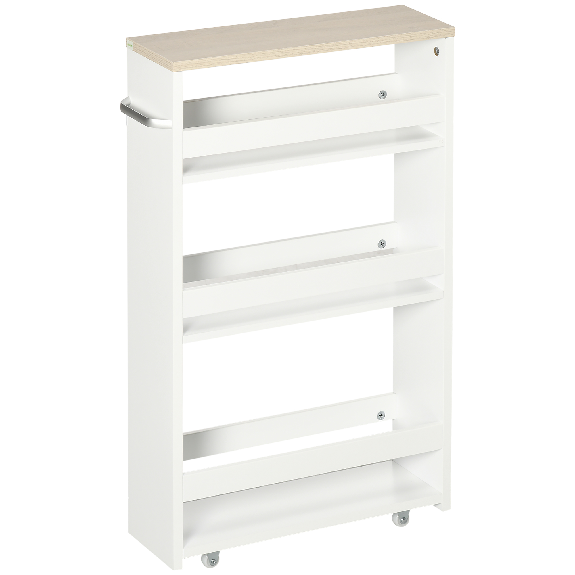 Kleankin 3-Ebenen Ablagewagen Aufbewahrungswagen Regal auf Rollen für schmale Küche Badezimmer Waschküche Büro mit Griff - 48 x 15 x 80 cm Weiß