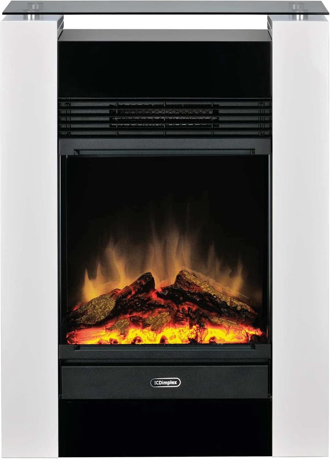 DIMPLEX Elektrokamin, 1,5 kW, Weiß, Gisella - mit Heizung, er Umrandung und Glasablage - LED Optiflame Flammeneffekt