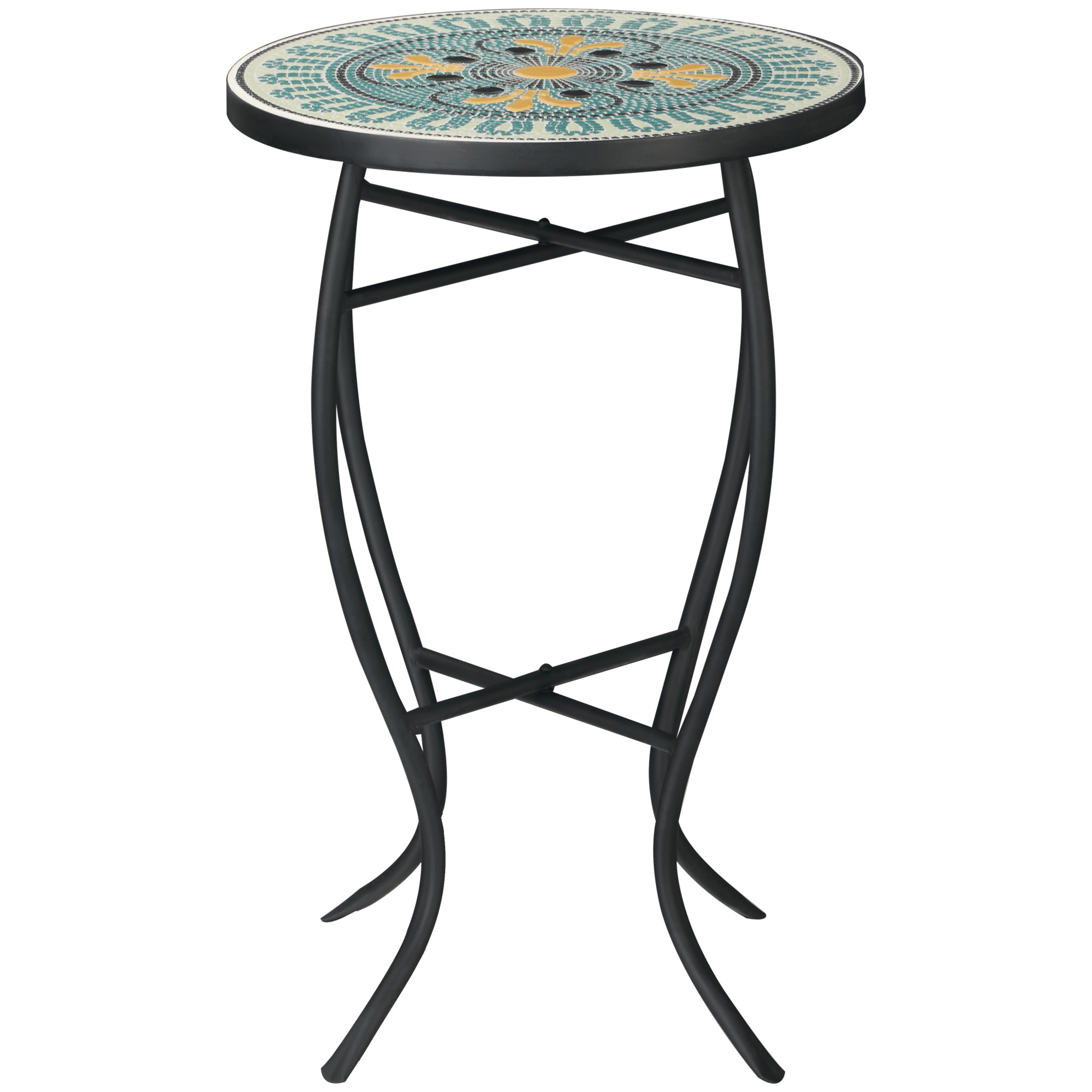 Outsunny Runder Gartentisch mit Blumenmosaik-Ablage, Ø35,5x53,5cm