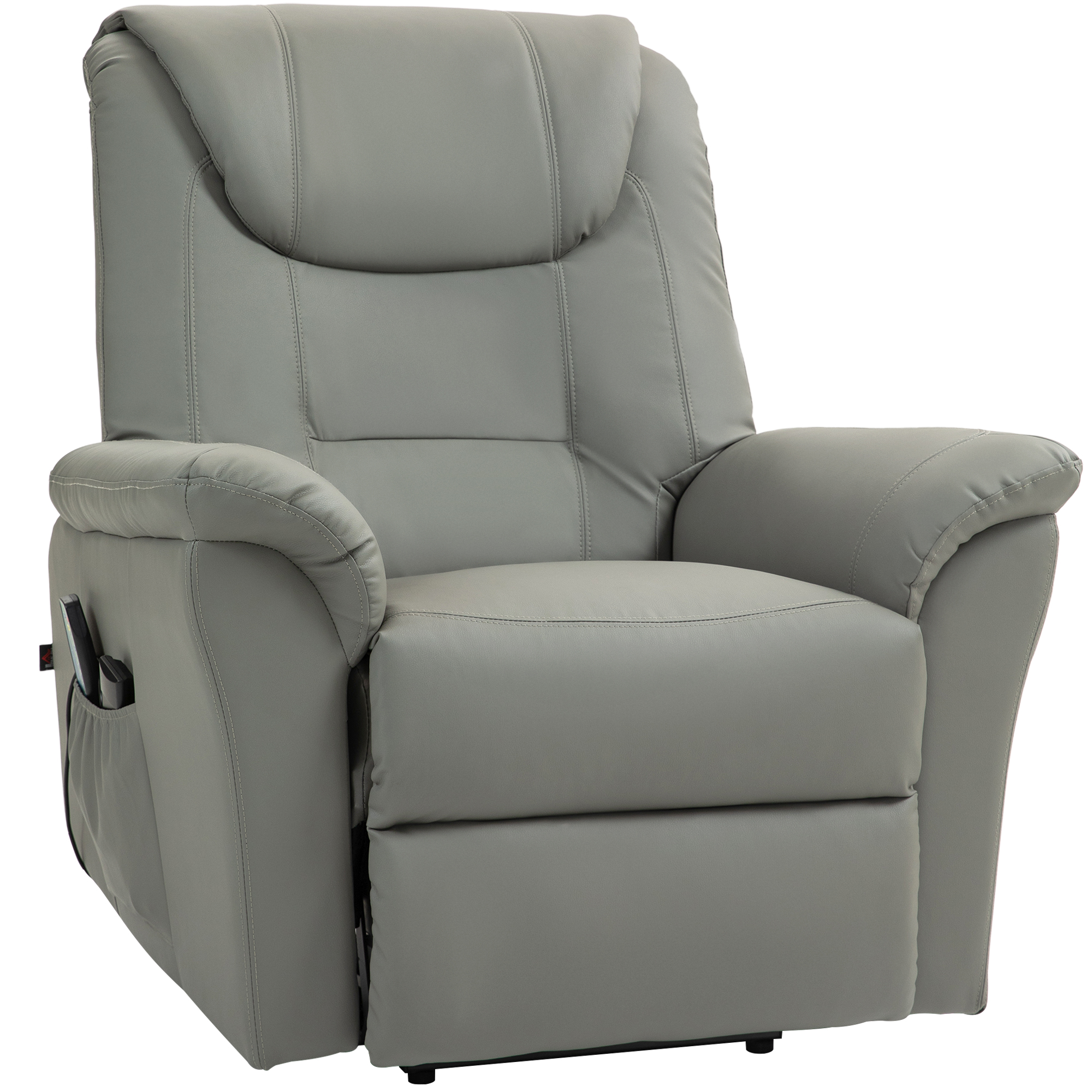 HOMCOM Relaxsessel mit Aufstehhilfe, Massage, Heizung, Kunstleder, 93x95x106 cm, Hellgrau