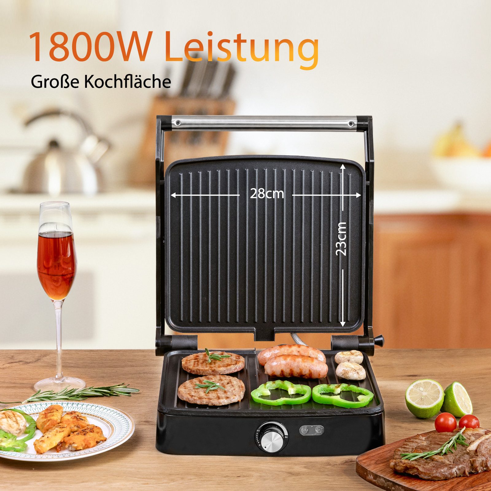 Paninigrill Kontaktgrill/Sandwichmaker/Panini Grill 3 in 1 mit Temperaturregelung