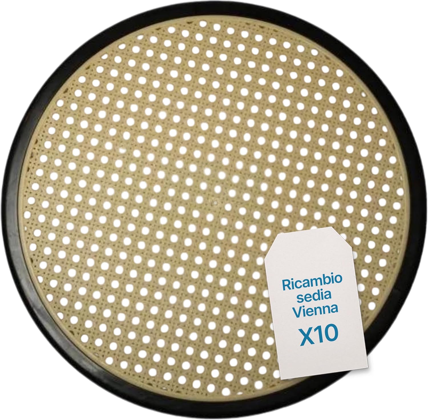 Tomaino - Round Chair Bottoms 40 x 40 cm in Vienna Style - Set of 10 Replacement Seats for Chairs in Bistrot Style Thonet - Black Chairs with Vienna Straw Design