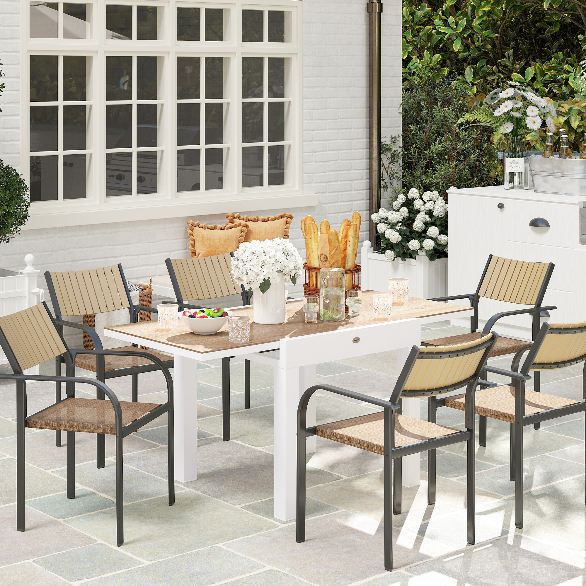 Outsunny Ausziehbarer Gartentisch 80-160 cm für 4-6 Personen, Weiß
