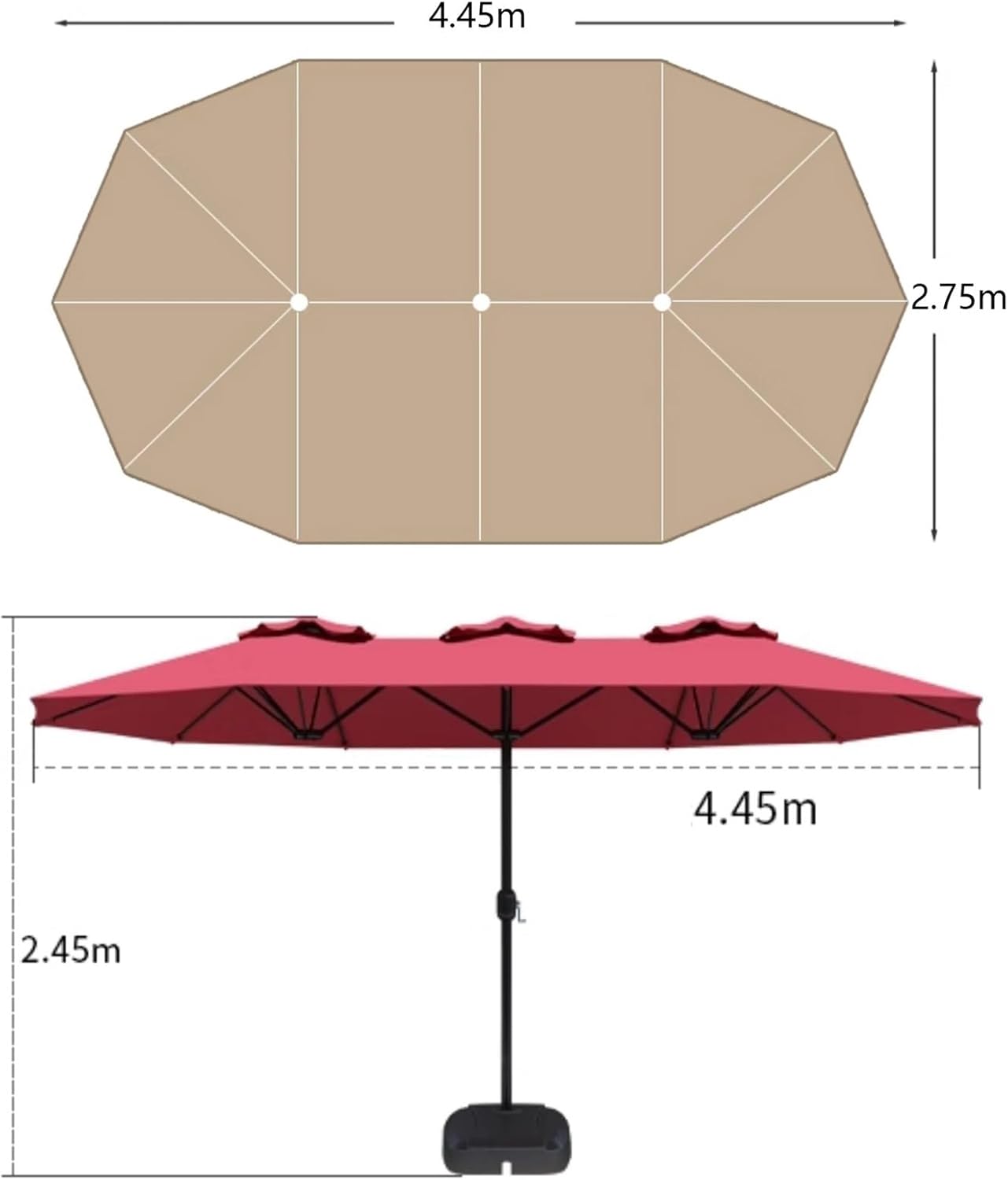 15-Fuß-Regenschirm Mit Sockel, Rechteckiger Tischschirm, Wasserdicht, Perfekt for Pool, Garten, Terrassen, Hinterhöfe Und Den Strand(Green,Small Base)