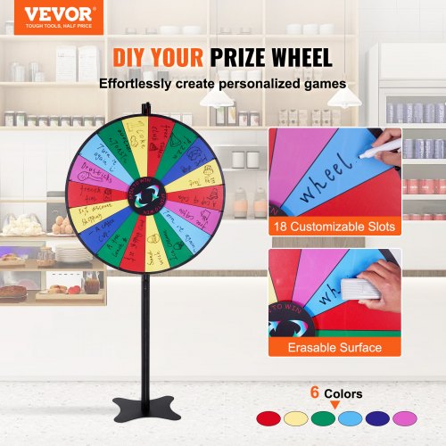 VEVOR 91 cm Glücksrad mit 18 Fächern, Rouletterad mit Trocken Abwischbarem Stift & 2 Markern, zum Aufstellen auf dem Tisch oder auf dem Boden, um Glücksspiele für Partys, Kneipen usw.
