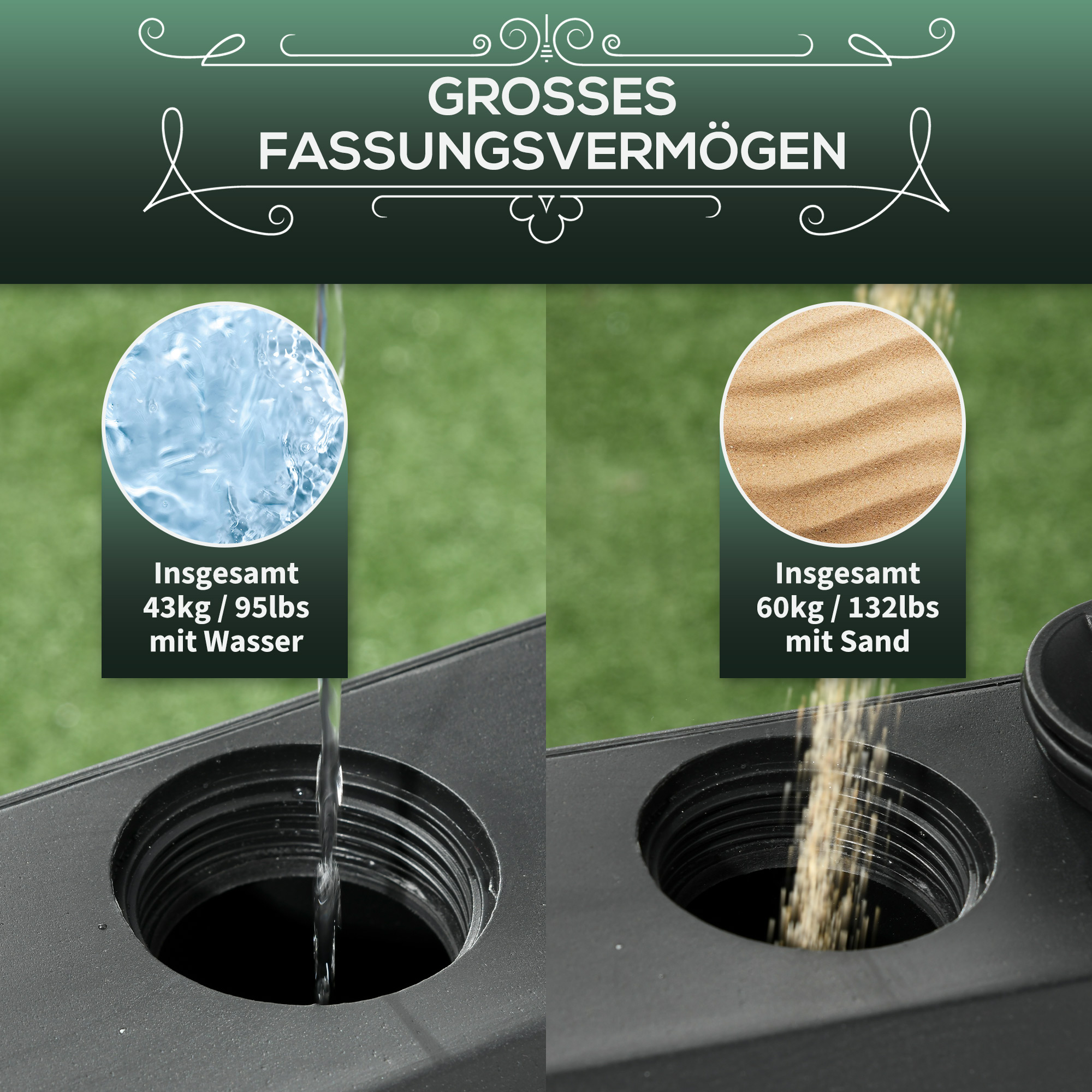 Outsunny Parasolvoet, Parasolstandaard, Parasolhouder, 54,5 x 54,5 x 48 cm, Zwart