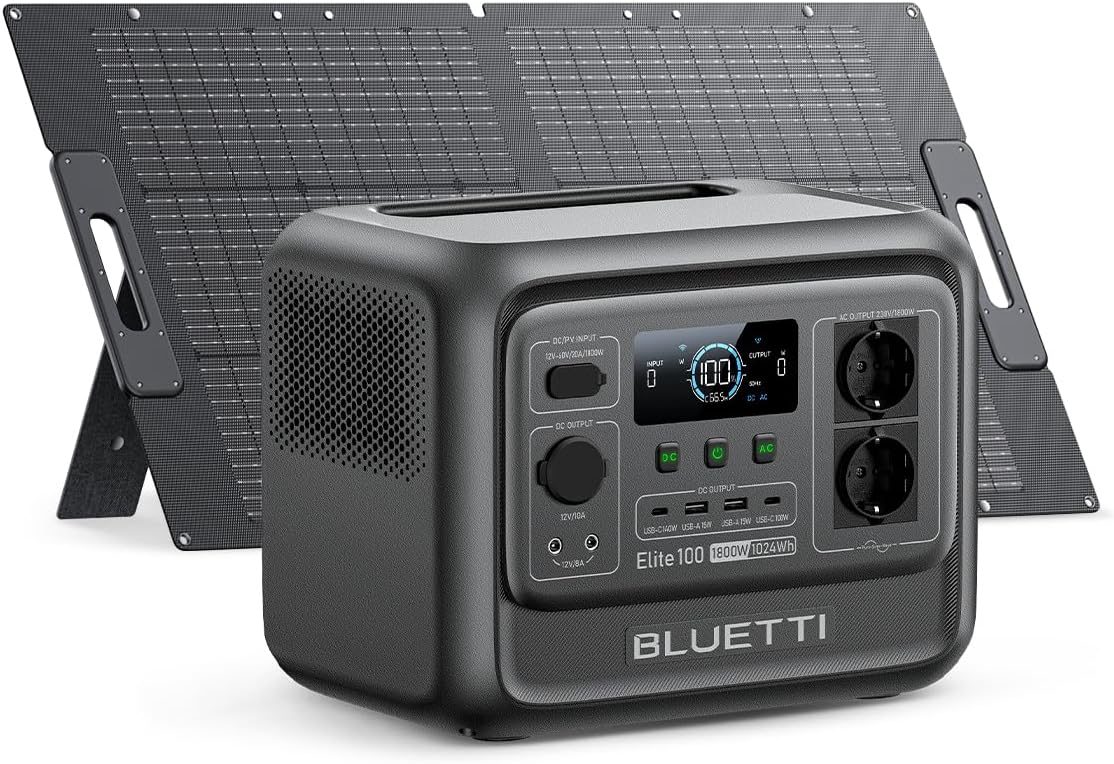BLUETTI Elite 100 V2 (2025 Nuovo) Centrale Elettrica Portatile, LFP Batteria da 1024Wh, 2 Uscite CA 1800W (3600W Picco), 35% Più Piccolo, Alimentazione per campeggio, Interruzioni, Backup UPS