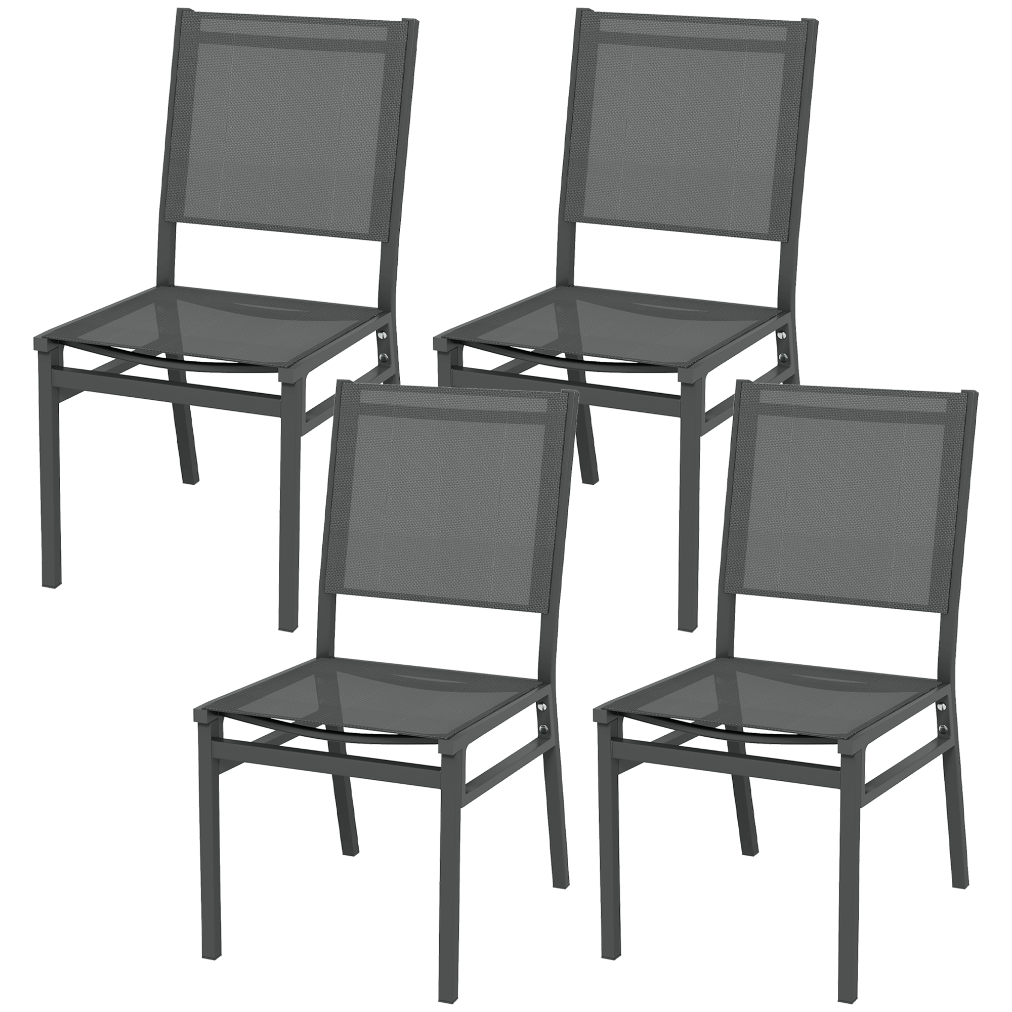 Outsunny 4er-Set Gartenstühle aus Aluminium mit Textilene-Gewebe für den Außenbereich