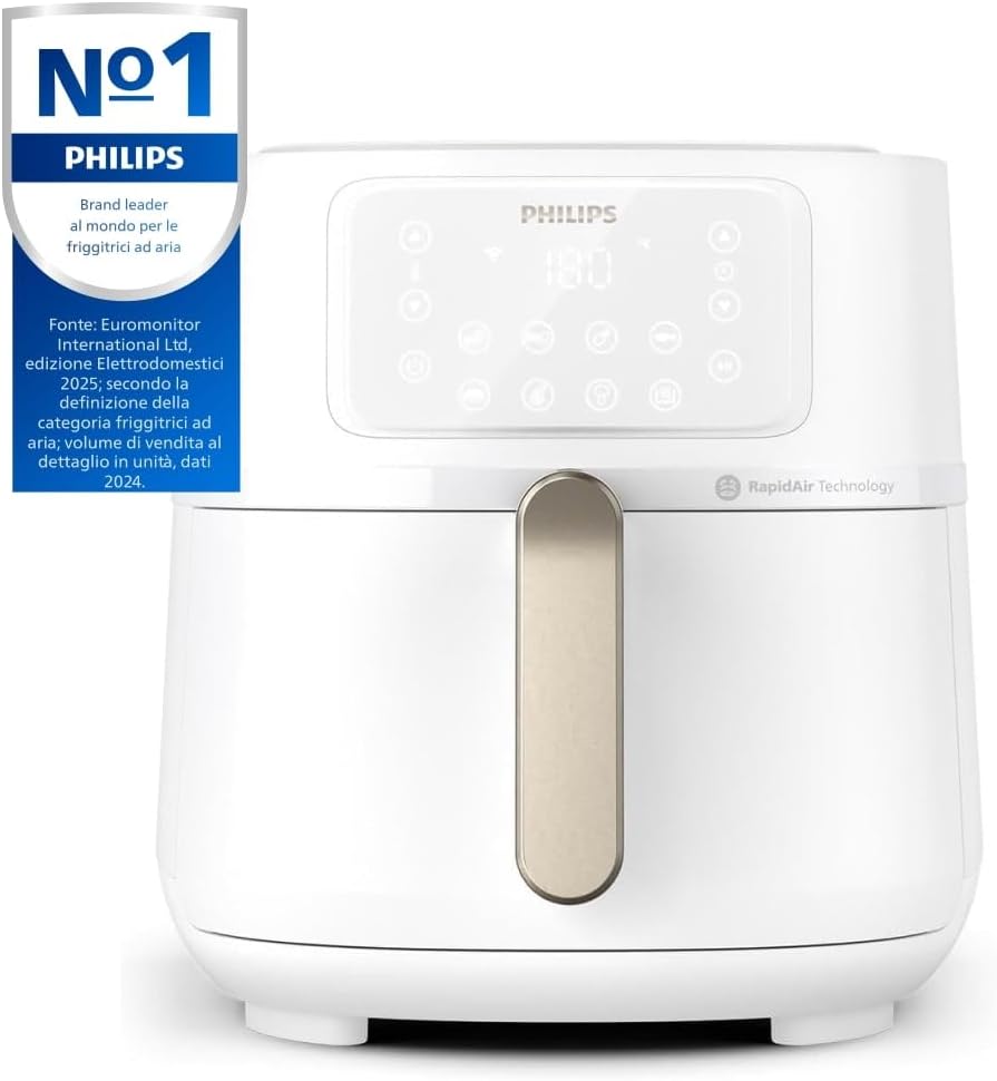 Airfryer Serie 5000 XXL, 7,2L (1,4Kg) - 6 porzioni, Friggitrice ad Aria 16-in-1, connessione Wifi, 90% di grassi in meno con Tecnologia Rapid Air, app HomeID. Bianco(HD9285/00)