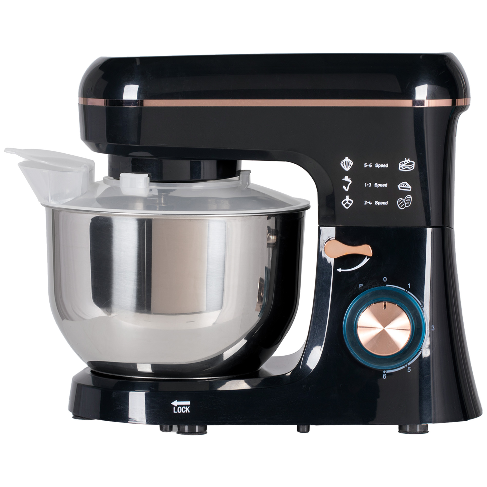 HOMCOM Standmixer, Küchenmaschine, Rührgerät, 6 Stufen, 5,5L Edelstahlschüssel, Schwarz