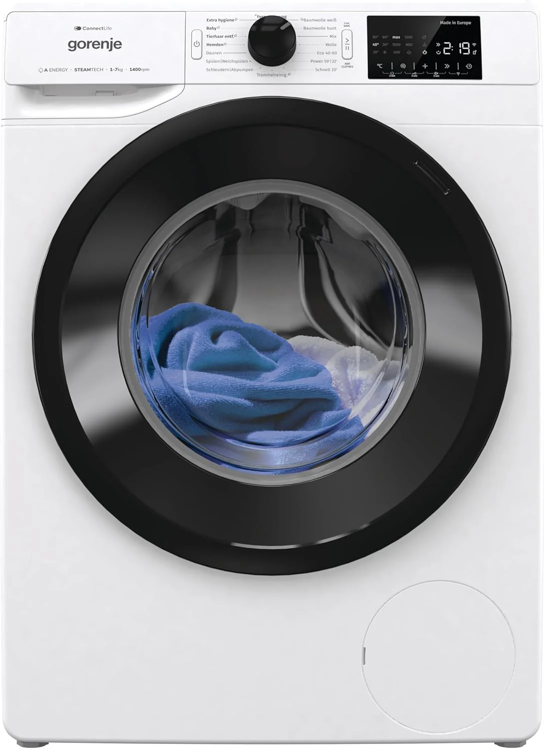 Gorenje WPNEI74A1TS Waschmaschine 7kg – Dampf, ConnectLife App, 1400 U/min, AquaStop, EEK A-10%, Weiß