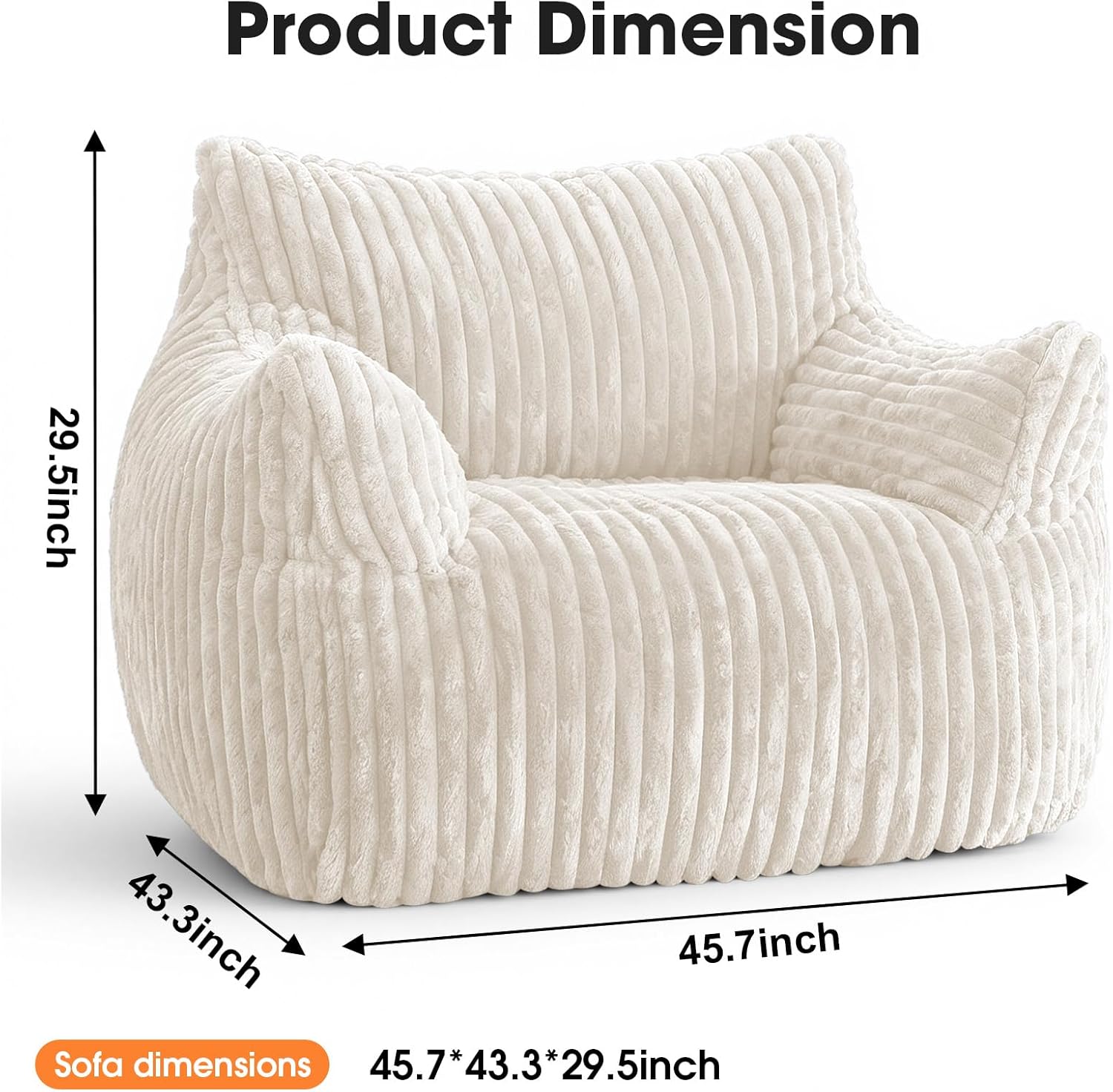 Giant Bean Bag Chair for Adults, Oversized Memory Foam Bean Bag Sofa with Armrests, Large Comfy Fluffy Single Lounges Mini Couch for Living Room, Bedroom & Dorm(Beige)