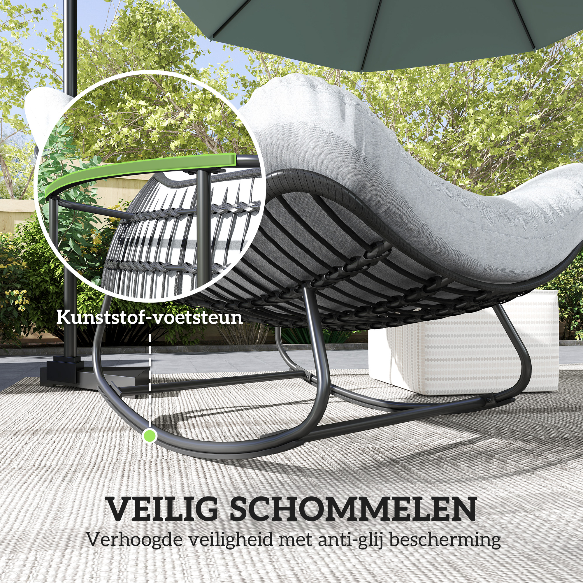 Rattan Schommelstoel Tuinbank met Stalen Frame en Kussen Schommelbank 98 x 111 x 74 cm Grijs