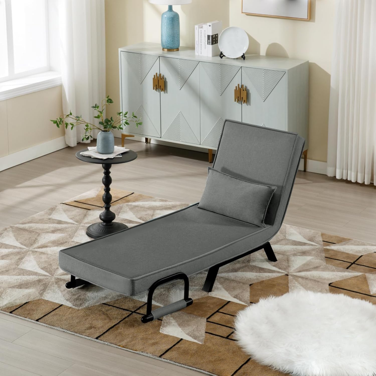 WOLTU Schlafsessel 3 in 1 mit bettfunktion, Gästebettfür, Schlafsofa mit Bettfunktion, Verstellbarer Rückenlehne, Wohnzimmer, Schlafzimmer, Balkon, Metallrahmen Leinen, 65 x 75 x 78cm, Dunkelgrau