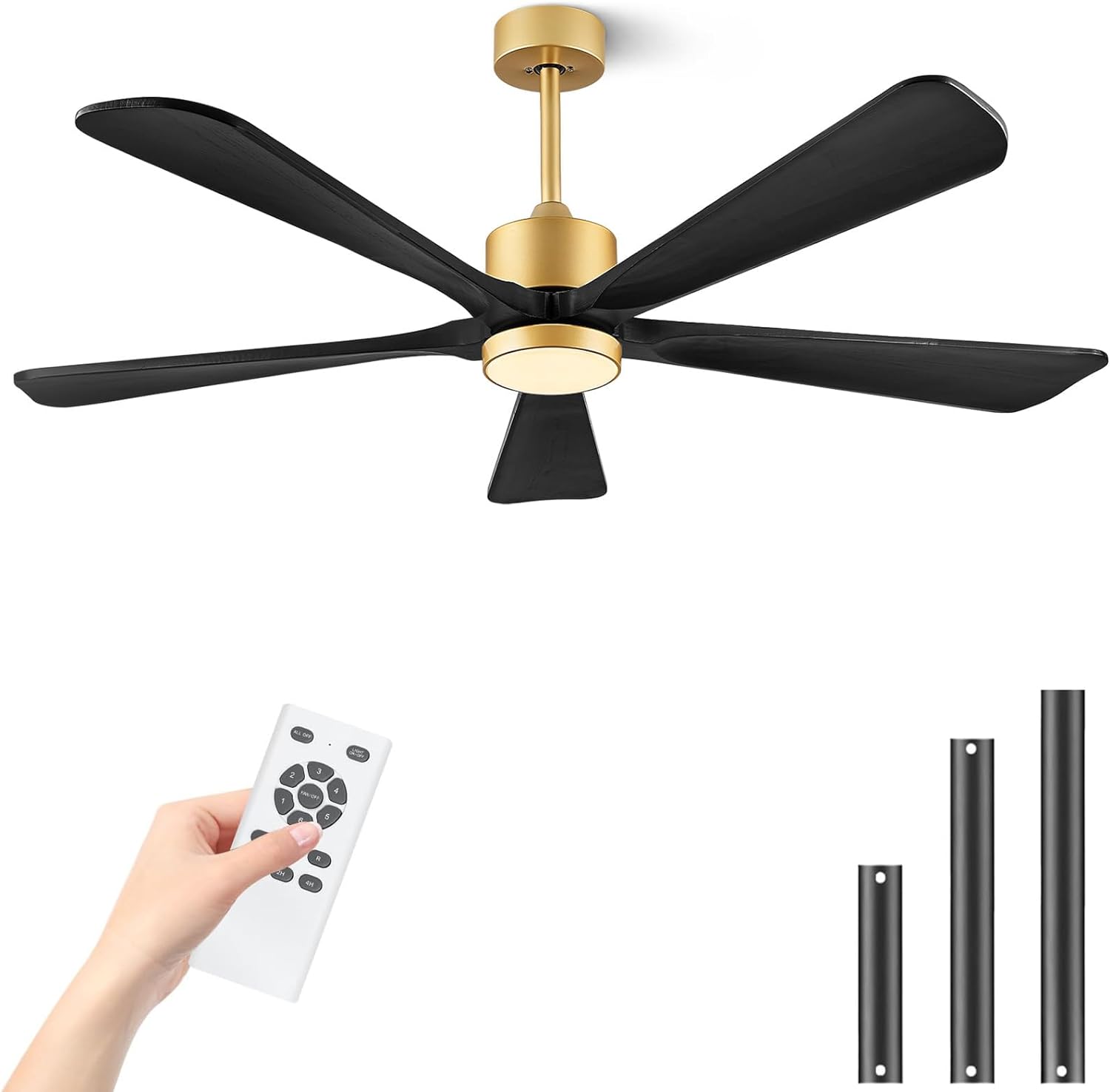Ceiling Fans with Lights, 60 inch Outdoor Ceiling Fans with Lights for Patio and Remote Control, Modern Ceiling Fan with Light, 5 Solid Wood Blades 6 Speed Reversible DC Motor (Dark Brown)
