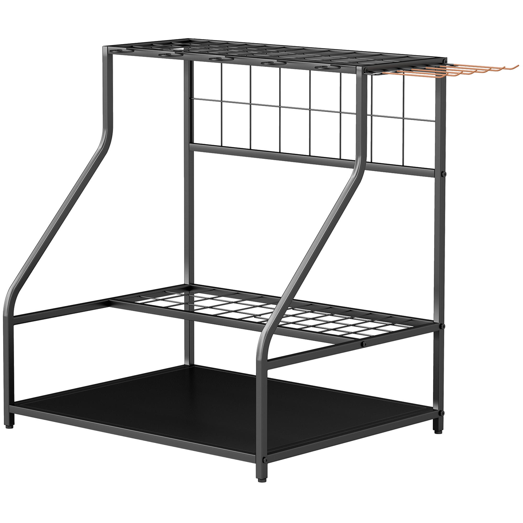 Outsunny Gereedschapsrek voor Tuin - 3-laags Plank voor Gereedschap, Tuin Gereedschapsorganisator, Metaal, Oranje