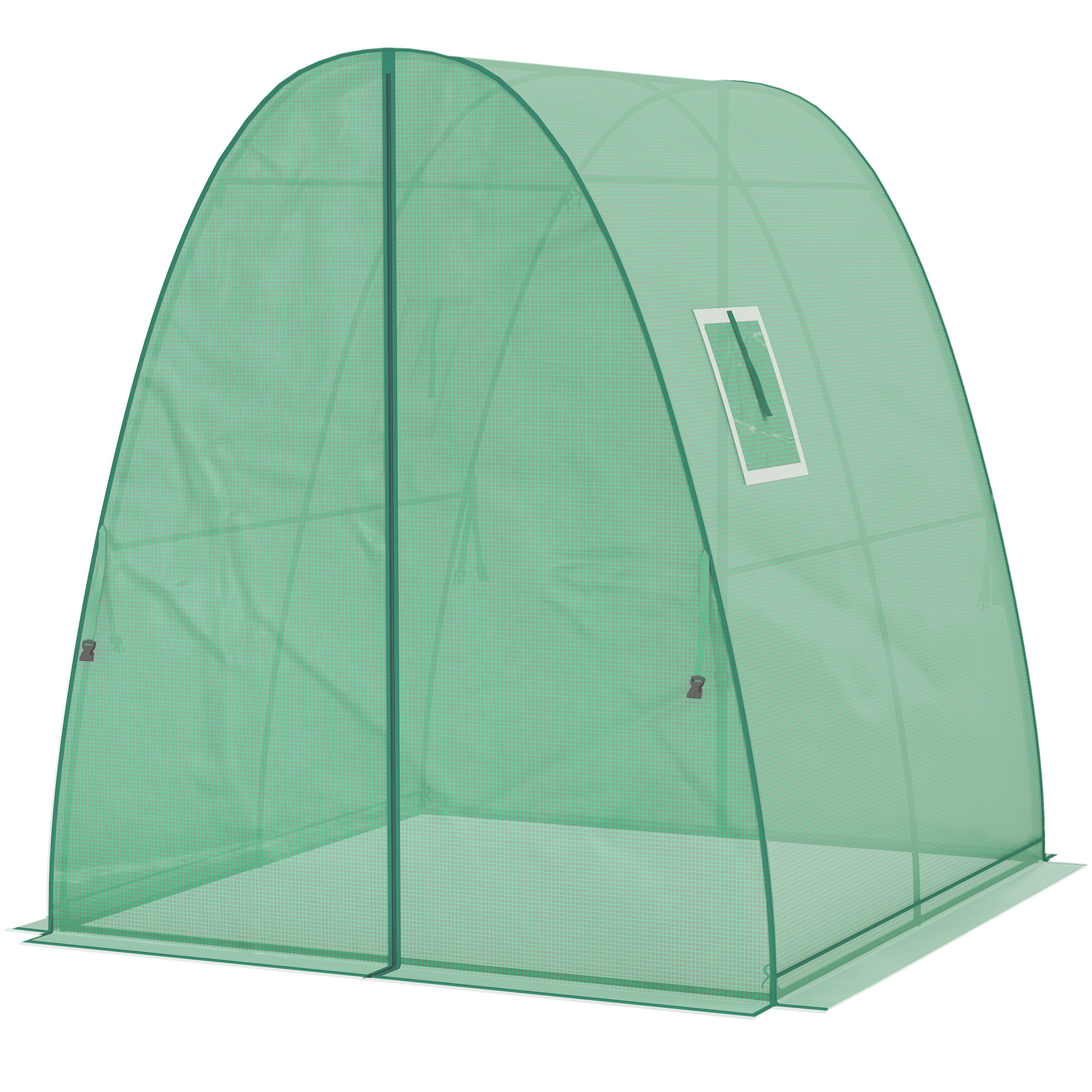 Outsunny Bogen-Gewächshaus mit Sandsäcken und Kunststoff-Abdeckung, 2 Rolltüren, Netzfenster, tragbar, 1,8 x 1,8 x 2 m, Grün